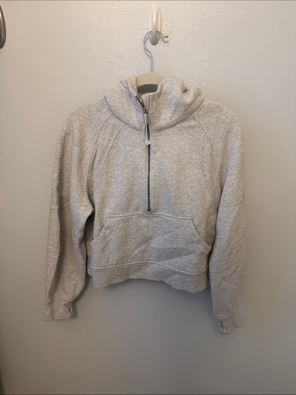 Light gray half-zip scuba hoodie